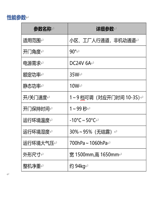 广告电动门 - 参数